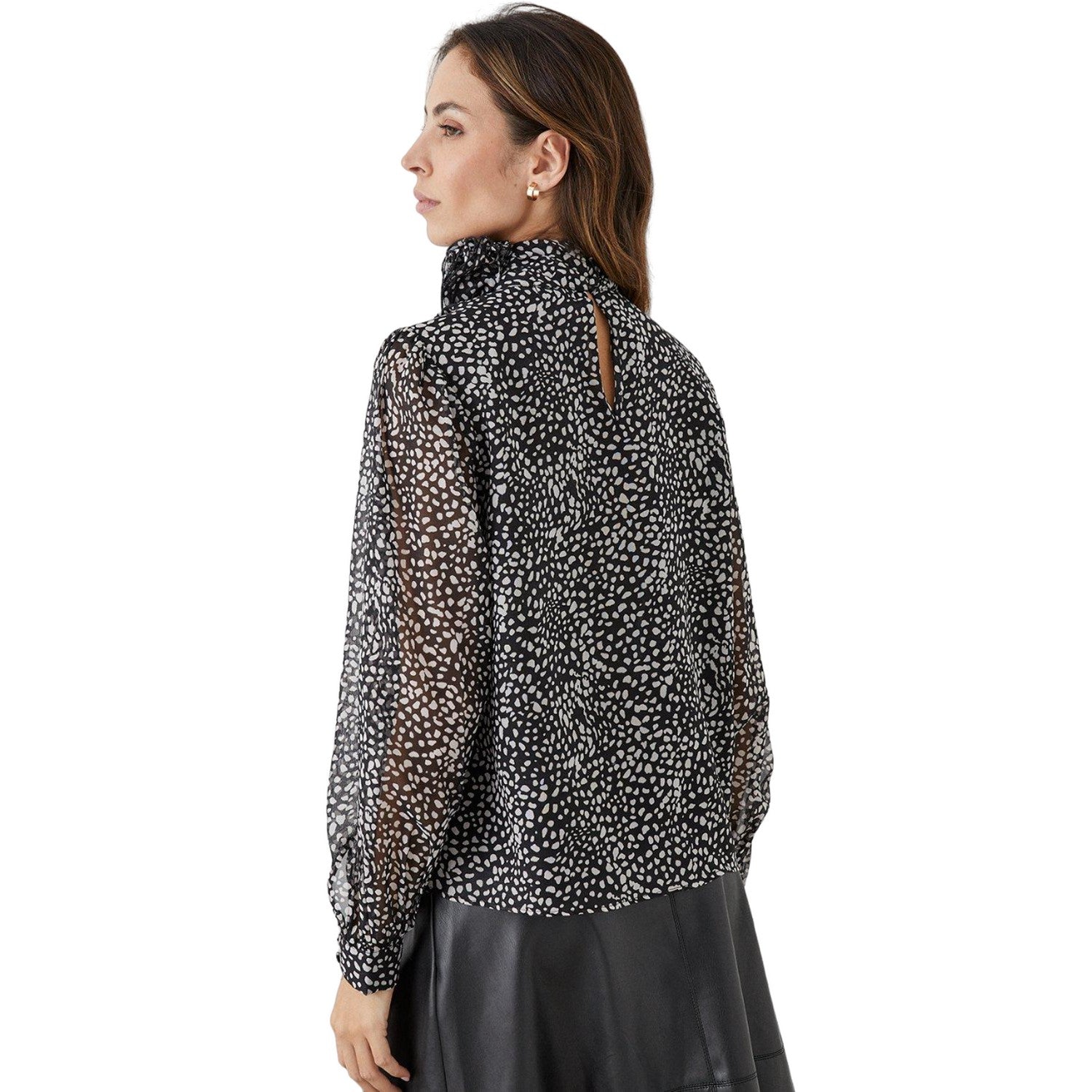 Black-White - Back - Principles Womens-Ladies Spotted Corsage Neck Top