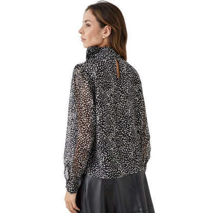 Black-White - Back - Principles Womens-Ladies Spotted Corsage Neck Top
