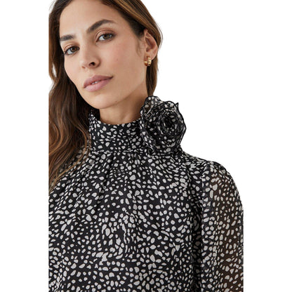Black-White - Side - Principles Womens-Ladies Spotted Corsage Neck Top