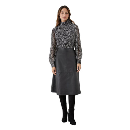 Black-White - Lifestyle - Principles Womens-Ladies Spotted Corsage Neck Top