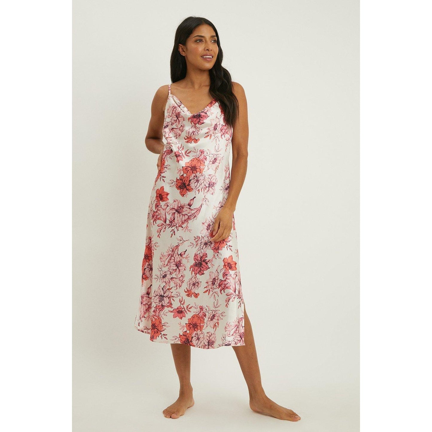 Ecru - Front - Debenhams Womens-Ladies Lily Bloom Cowl Neck Nightie