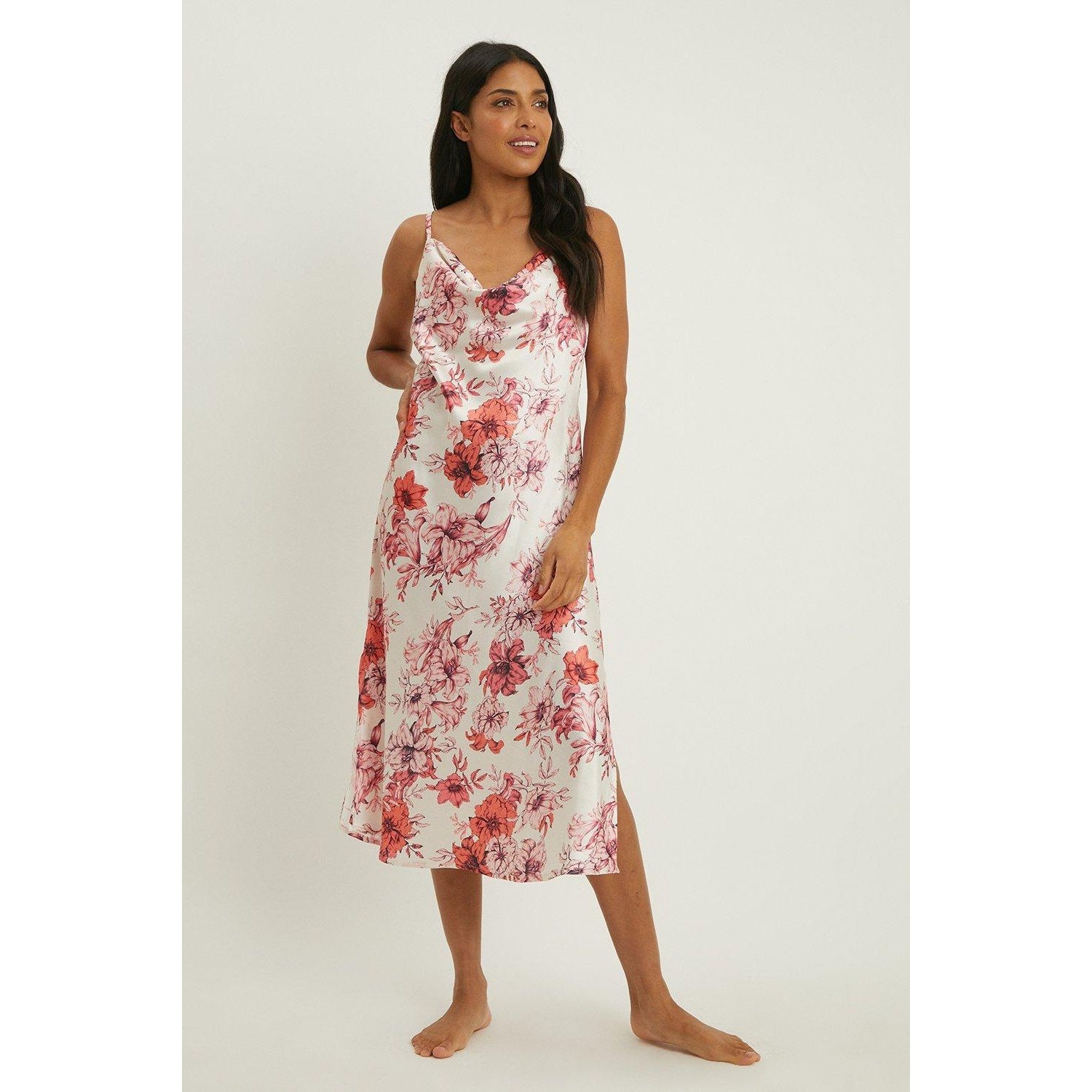 Ecru - Front - Debenhams Womens-Ladies Lily Bloom Cowl Neck Nightie