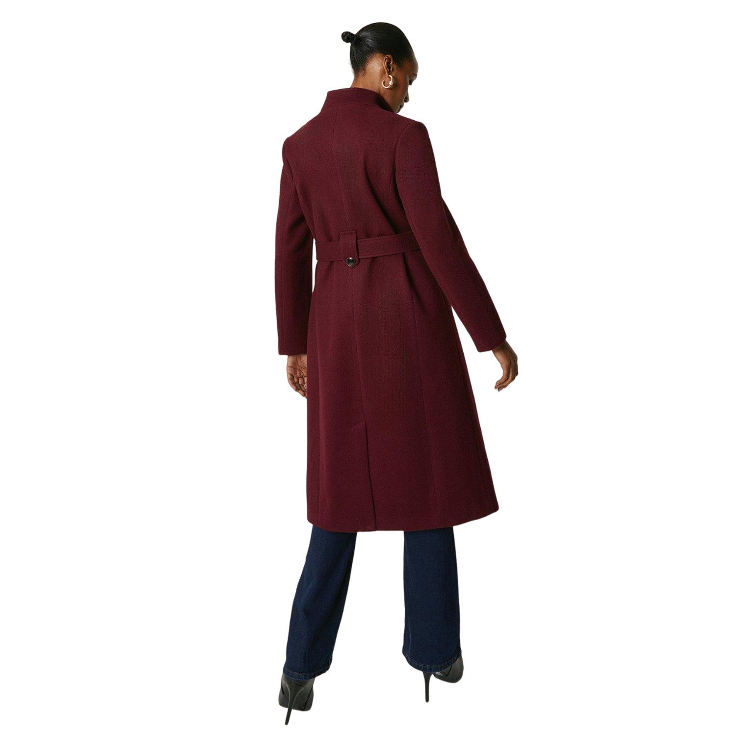 Burgundy - Back - Principles Womens-Ladies Belted Hardware Detail Coat
