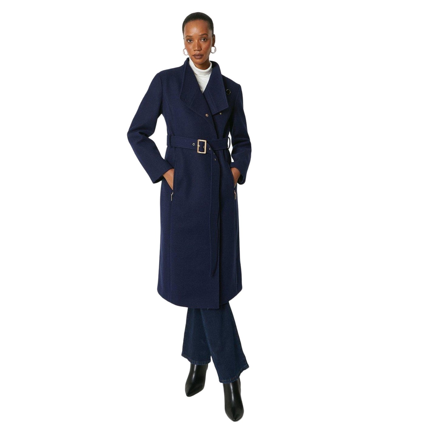 Navy - Front - Principles Womens-Ladies Belted Hardware Detail Coat
