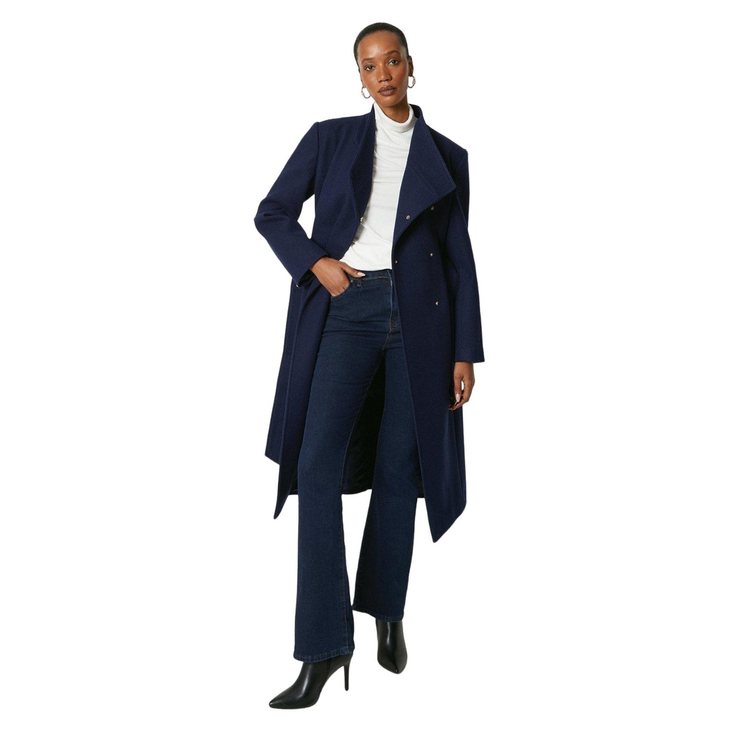 Navy - Lifestyle - Principles Womens-Ladies Belted Hardware Detail Coat