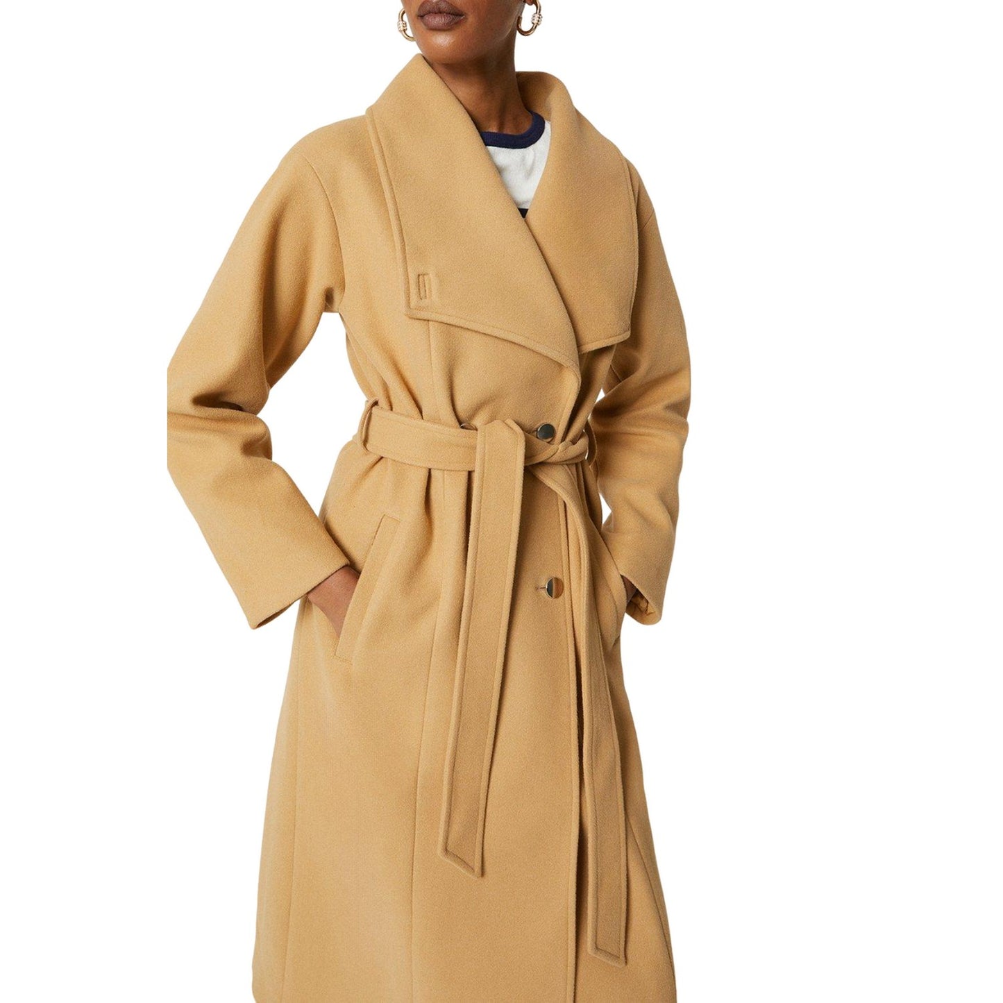 Camel - Side - Principles Womens-Ladies Belted Hardware Detail Coat
