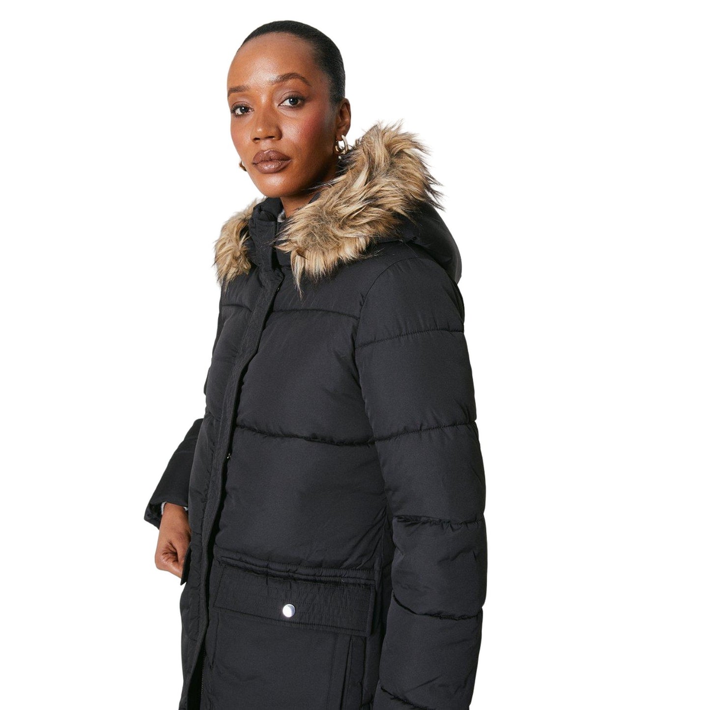 Black - Side - Principles Womens-Ladies Longline Puffer Jacket