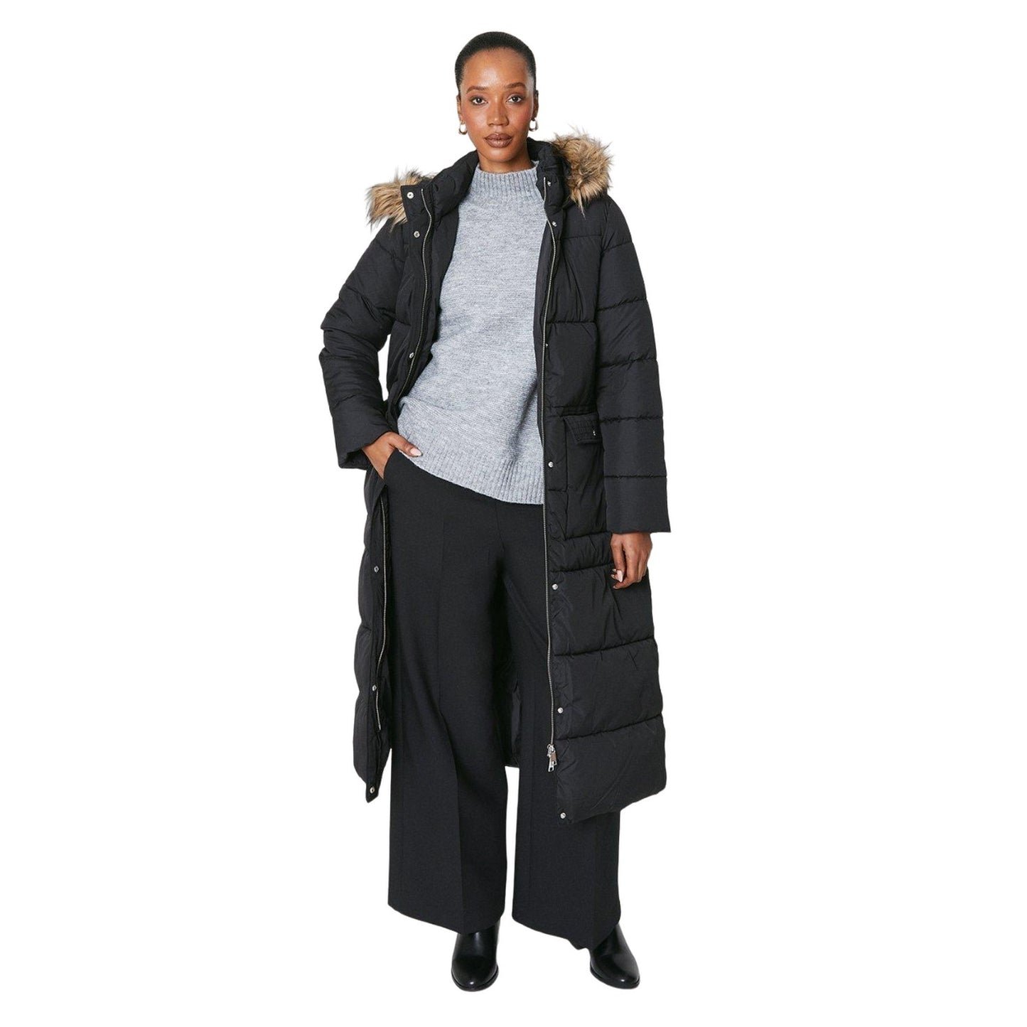 Black - Lifestyle - Principles Womens-Ladies Longline Puffer Jacket