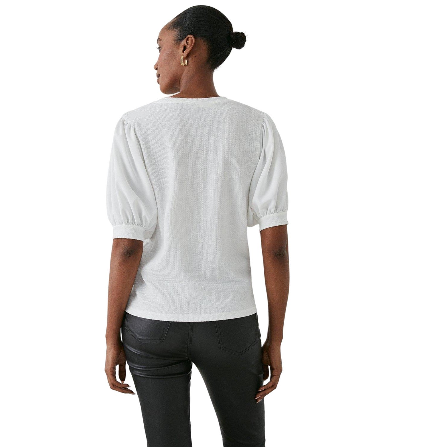 Ivory - Back - Principles Womens-Ladies Textured Woven Short-Sleeved T-Shirt