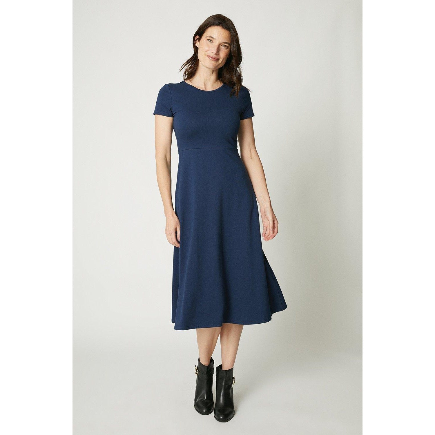 Navy - Front - Maine Womens-Ladies Shift Cotton Midi Dress