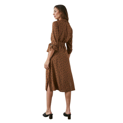 Brown-Black - Back - Principles Womens-Ladies Waist Tie Midi Shirt Dress