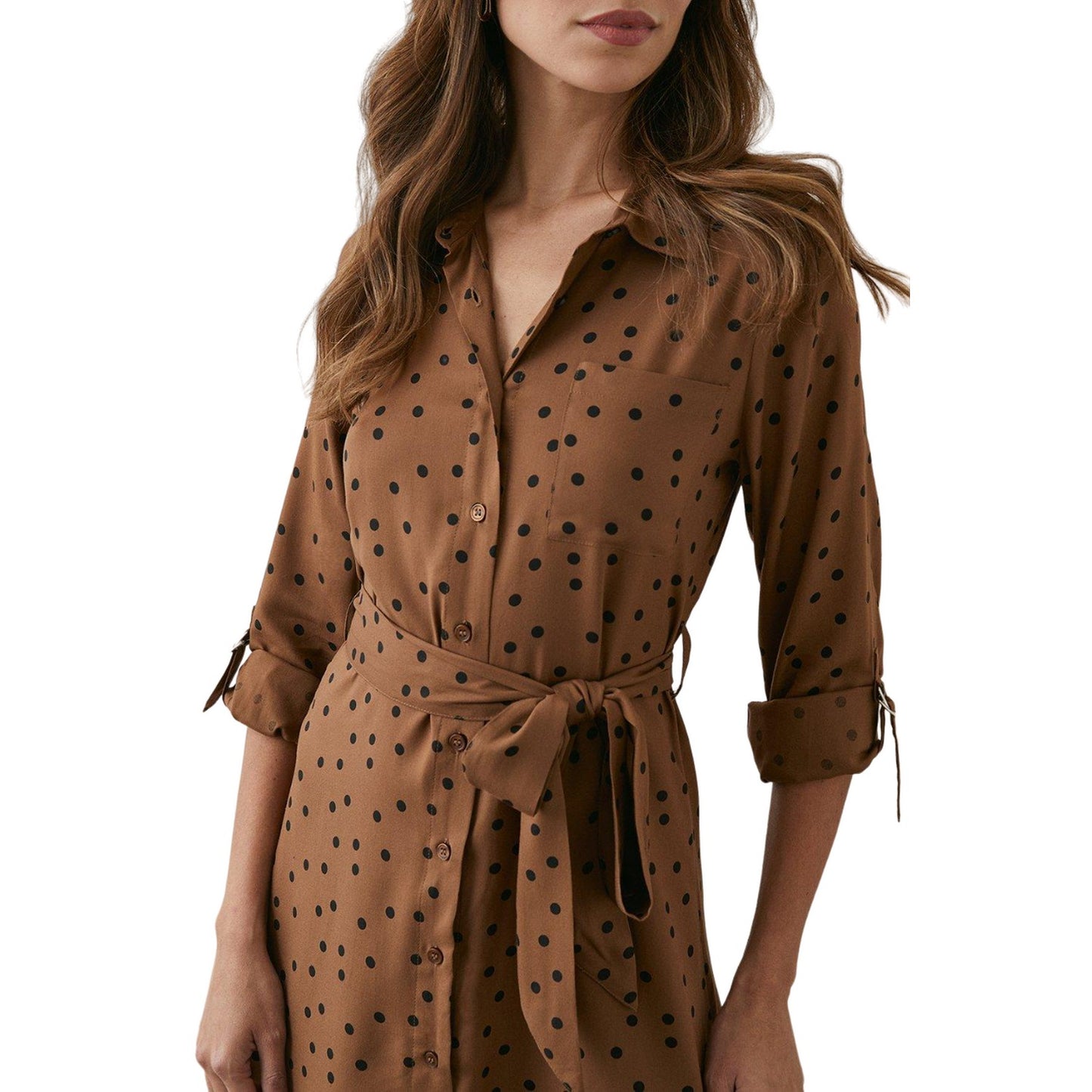 Brown-Black - Side - Principles Womens-Ladies Waist Tie Midi Shirt Dress