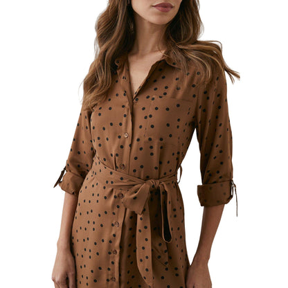 Brown-Black - Side - Principles Womens-Ladies Waist Tie Midi Shirt Dress