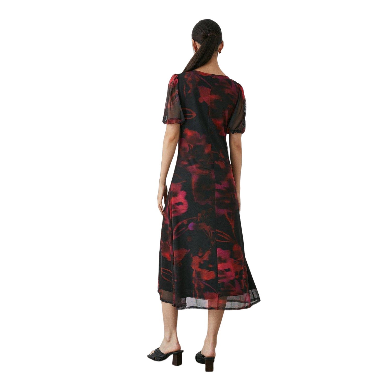 Magenta - Back - Principles Womens-Ladies Abstract Mesh Midi Dress
