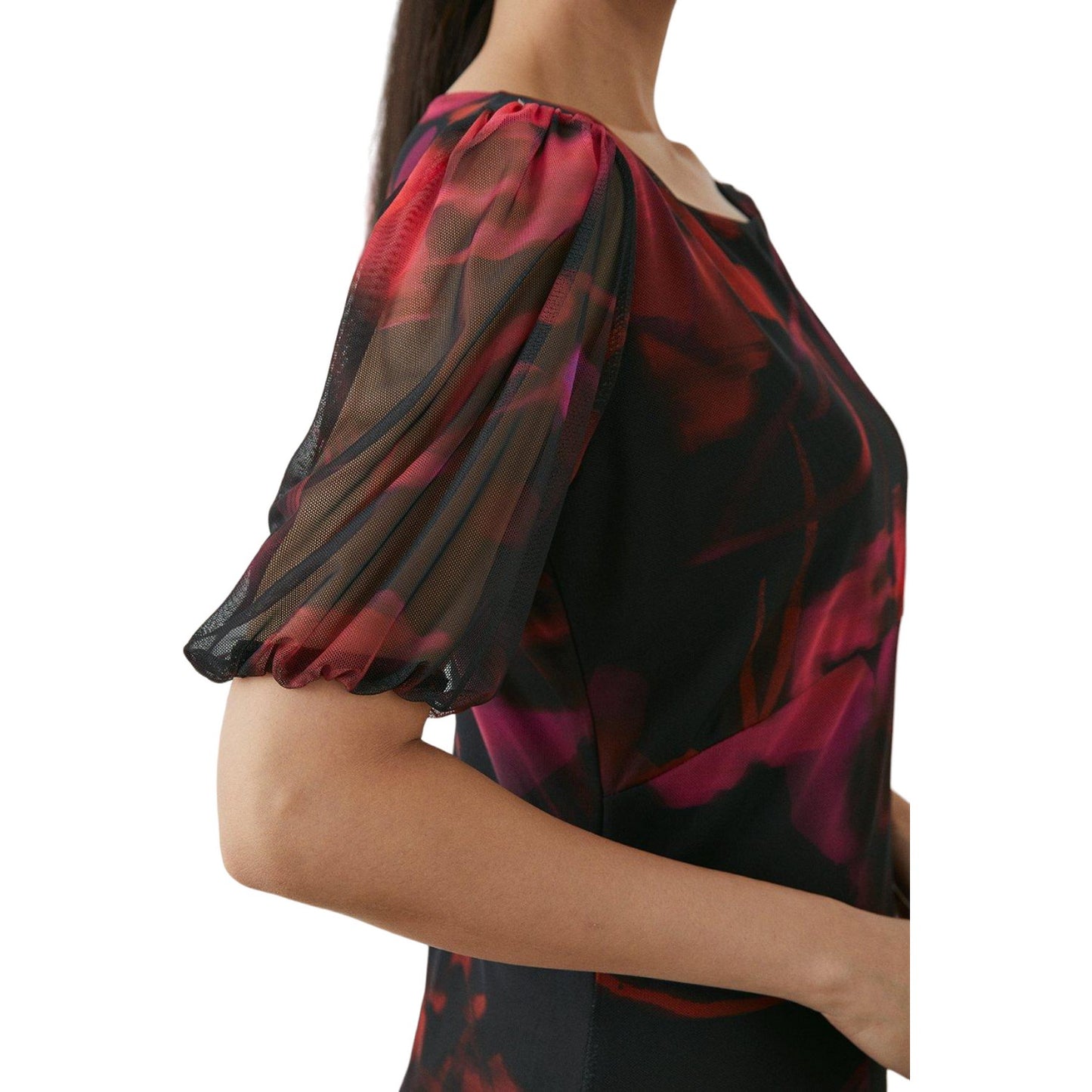 Magenta - Side - Principles Womens-Ladies Abstract Mesh Midi Dress