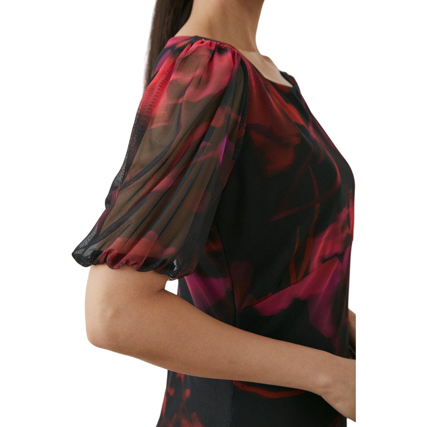 Magenta - Side - Principles Womens-Ladies Abstract Mesh Midi Dress