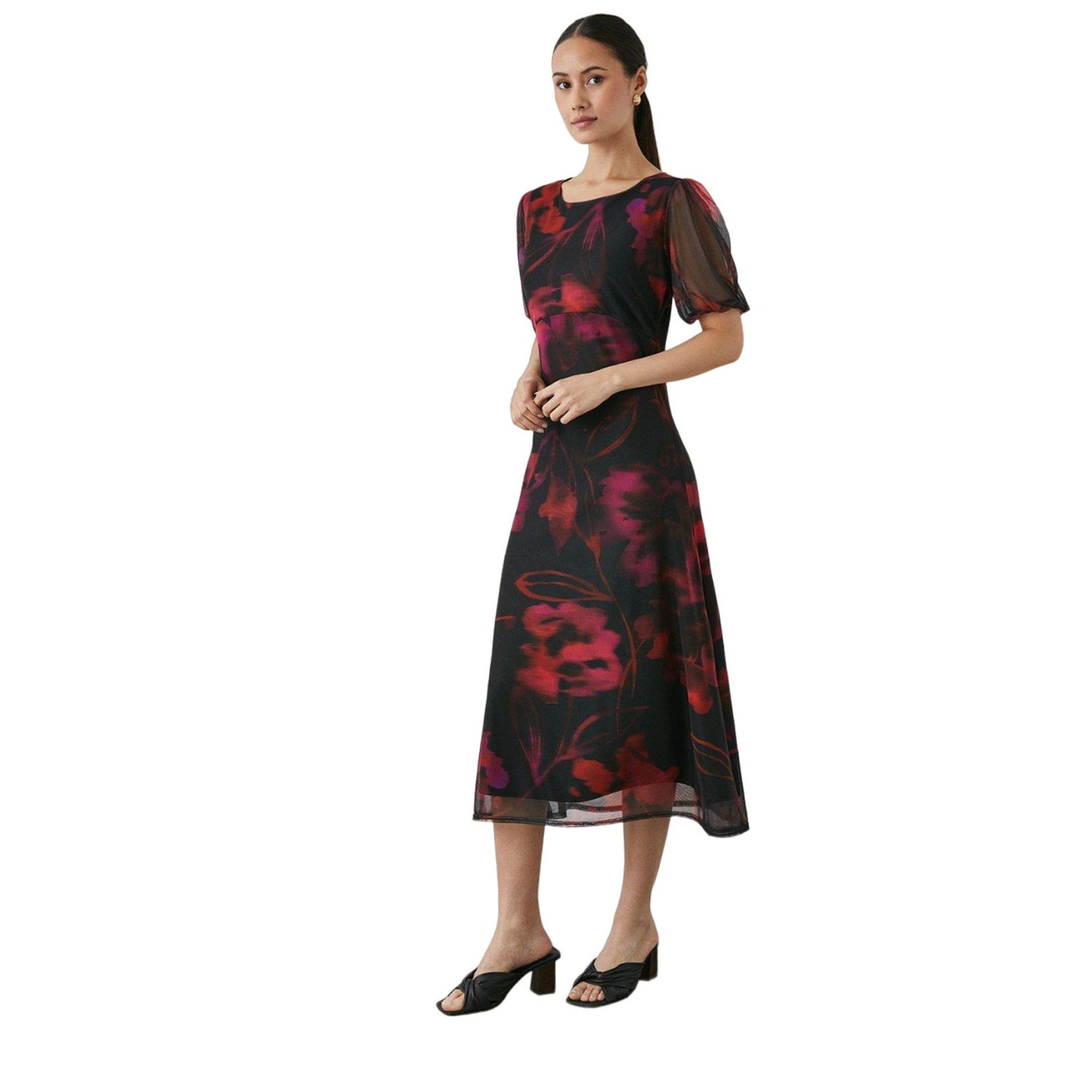 Magenta - Front - Principles Womens-Ladies Abstract Mesh Midi Dress