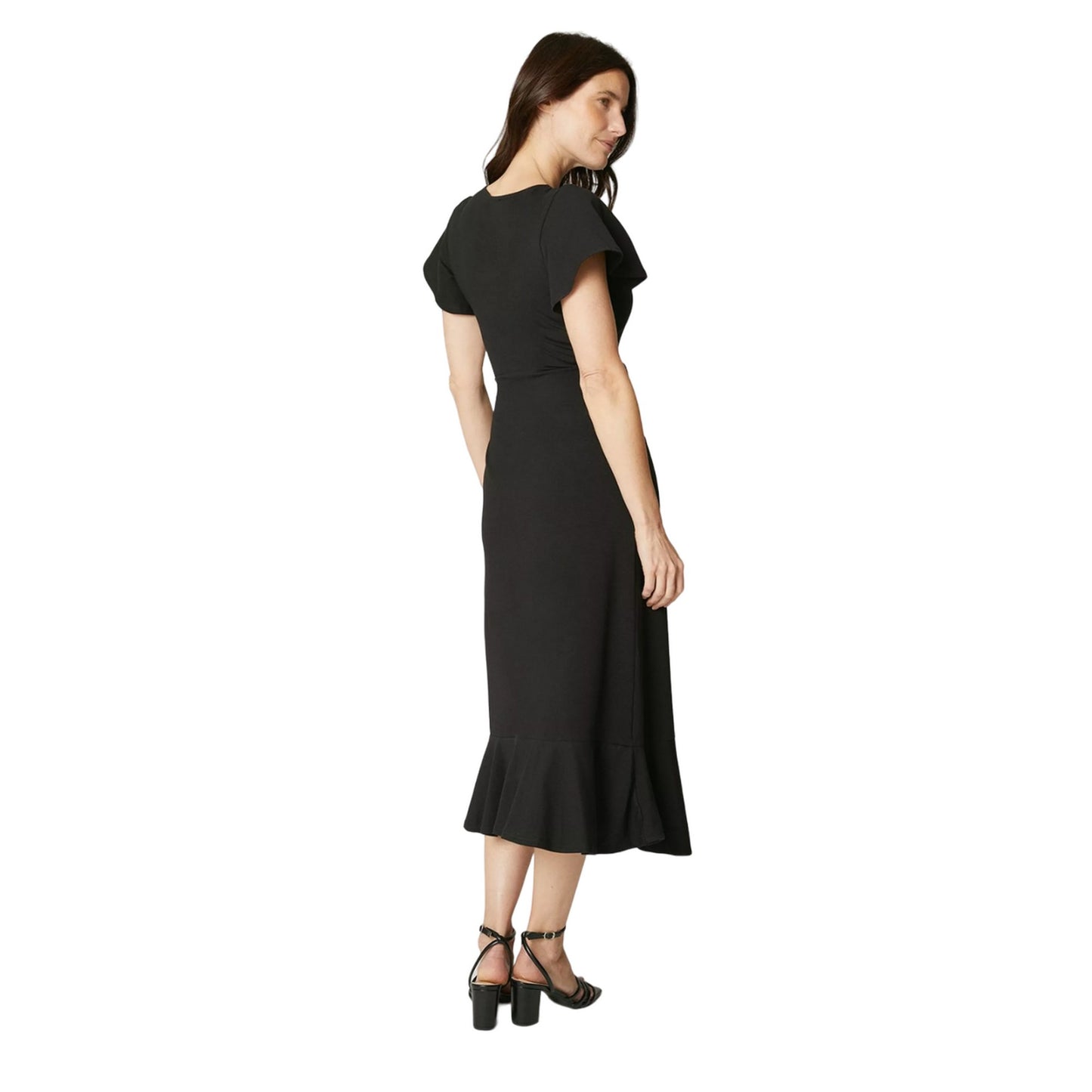 Black - Back - Maine Womens-Ladies Ruffled Wrap Midi Dress