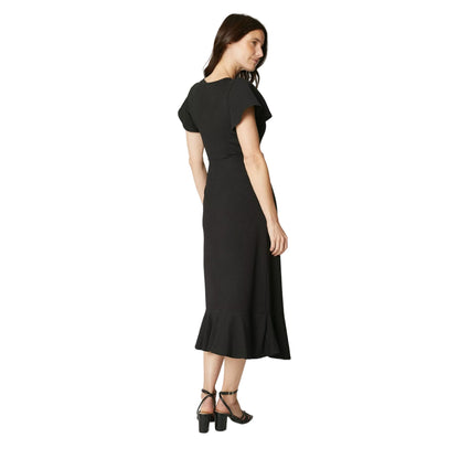 Black - Back - Maine Womens-Ladies Ruffled Wrap Midi Dress