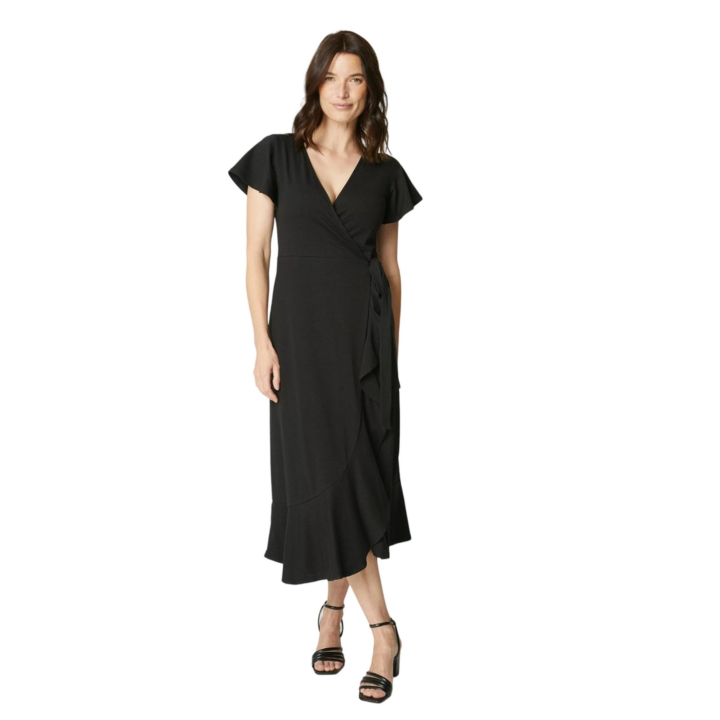 Black - Front - Maine Womens-Ladies Ruffled Wrap Midi Dress