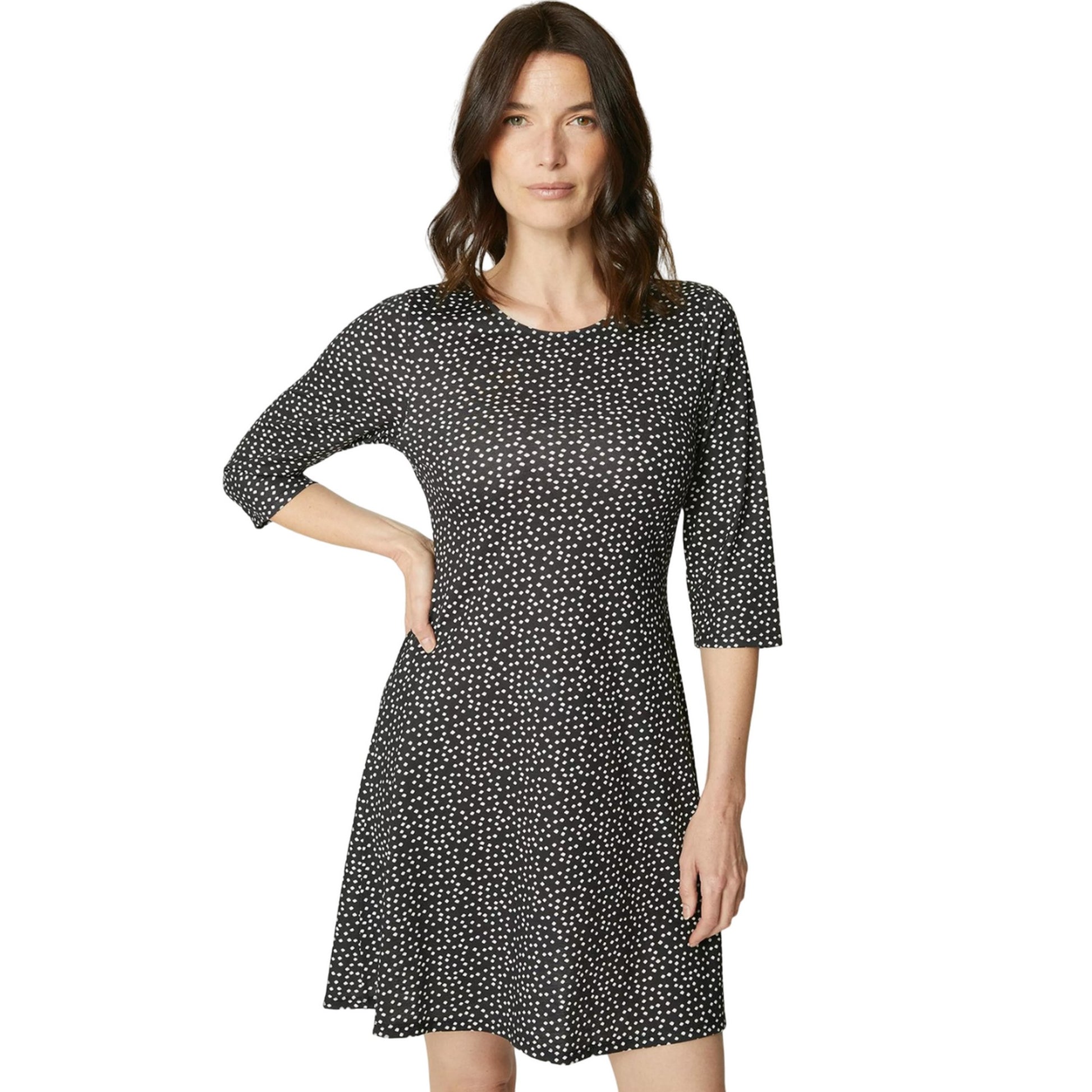 Black-White - Front - Maine Womens-Ladies Spotted T-Shirt Dress