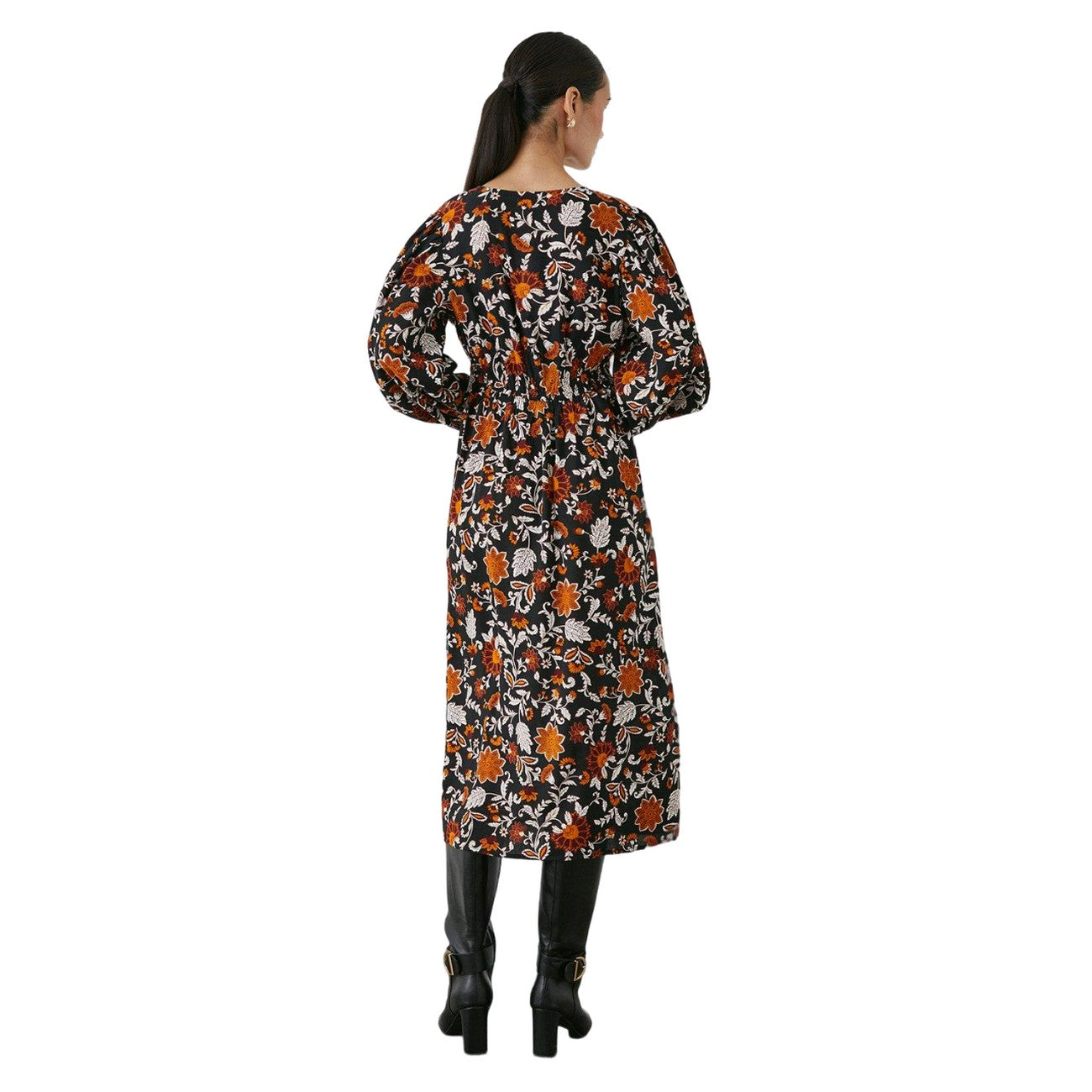 Black - Back - Principles Womens-Ladies Paisley Ruched Midi Dress