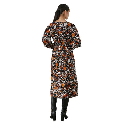 Black - Back - Principles Womens-Ladies Paisley Ruched Midi Dress