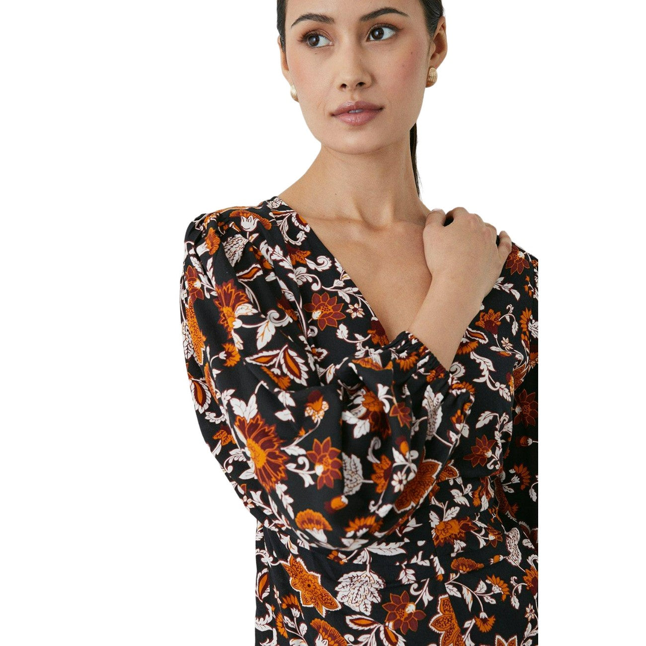 Black - Side - Principles Womens-Ladies Paisley Ruched Midi Dress