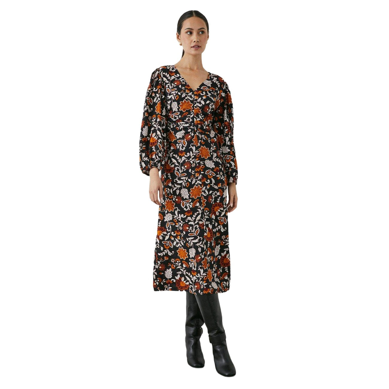 Black - Lifestyle - Principles Womens-Ladies Paisley Ruched Midi Dress