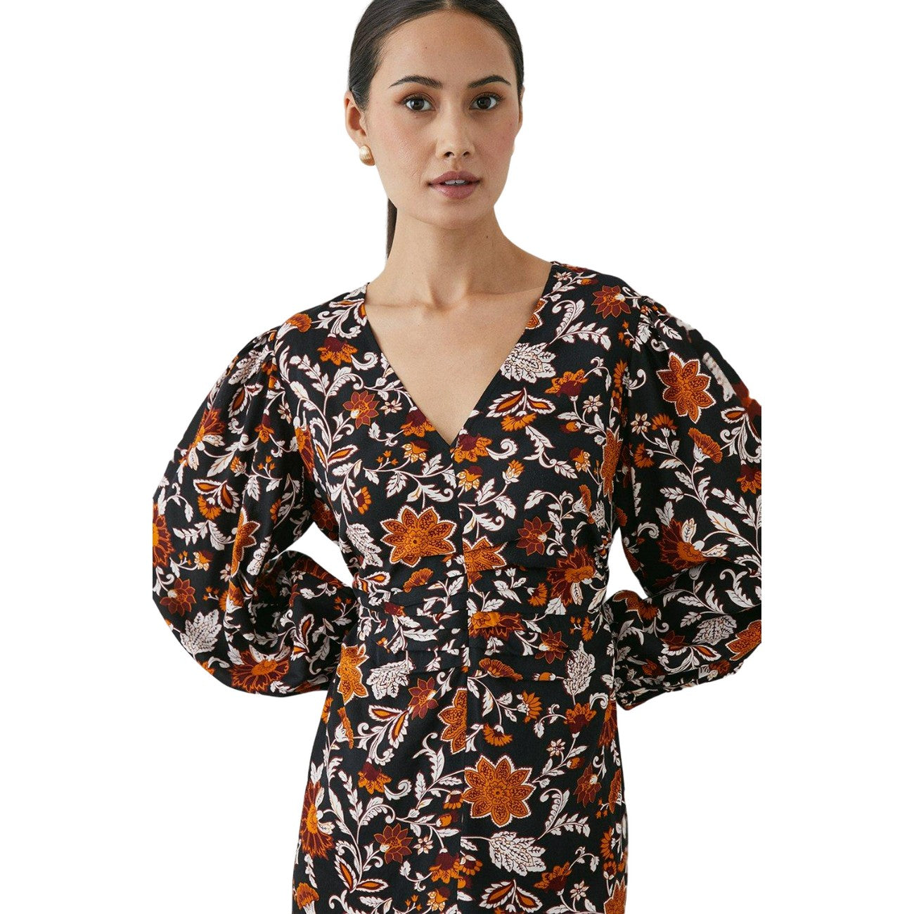 Black - Front - Principles Womens-Ladies Paisley Ruched Midi Dress