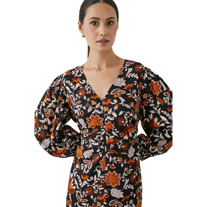 Black - Front - Principles Womens-Ladies Paisley Ruched Midi Dress