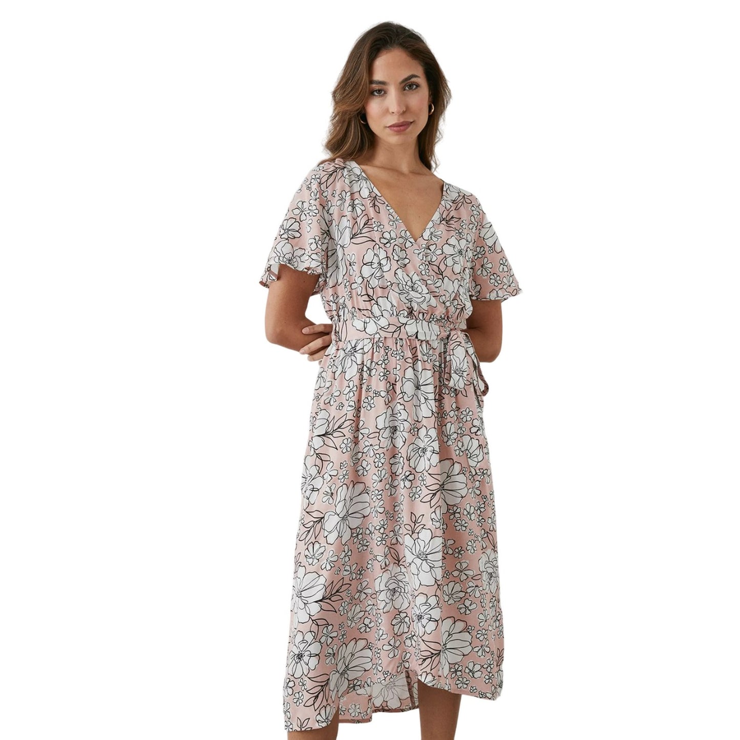 Blush - Front - Principles Womens-Ladies Floral Wrap Flared Dress