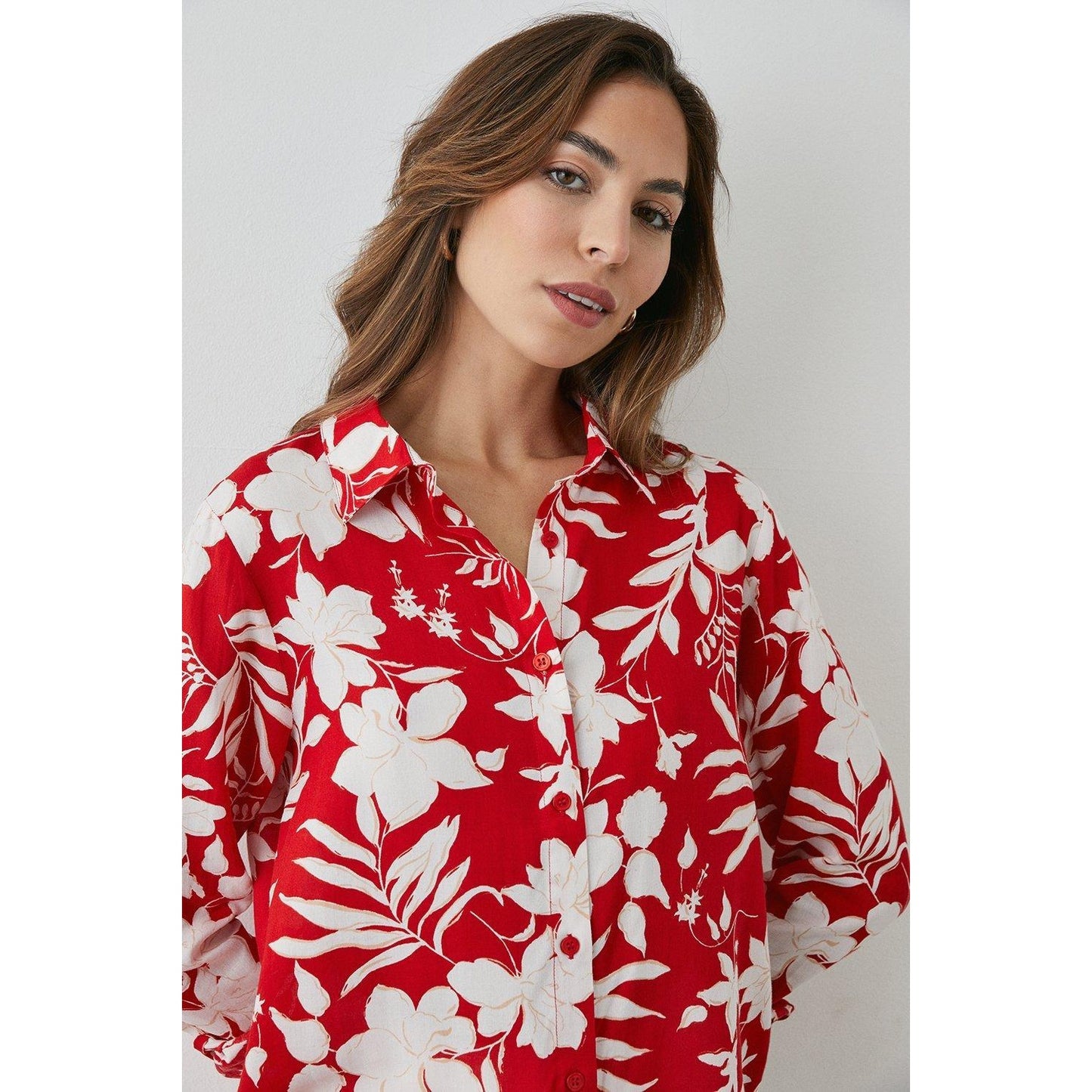 Red - Front - Principles Womens-Ladies Floral High Low Hem Shirt