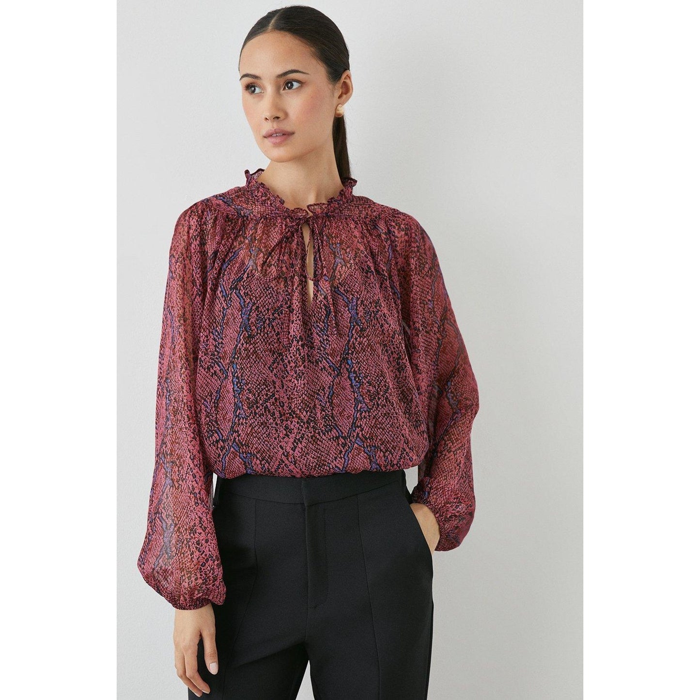 Pink - Front - Principles Womens-Ladies Animal Print Tie Neck Top