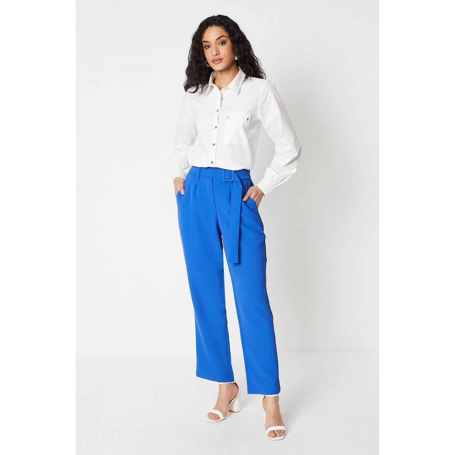 Blue - Front - Principles Womens-Ladies Tie Detail High Waist Trousers