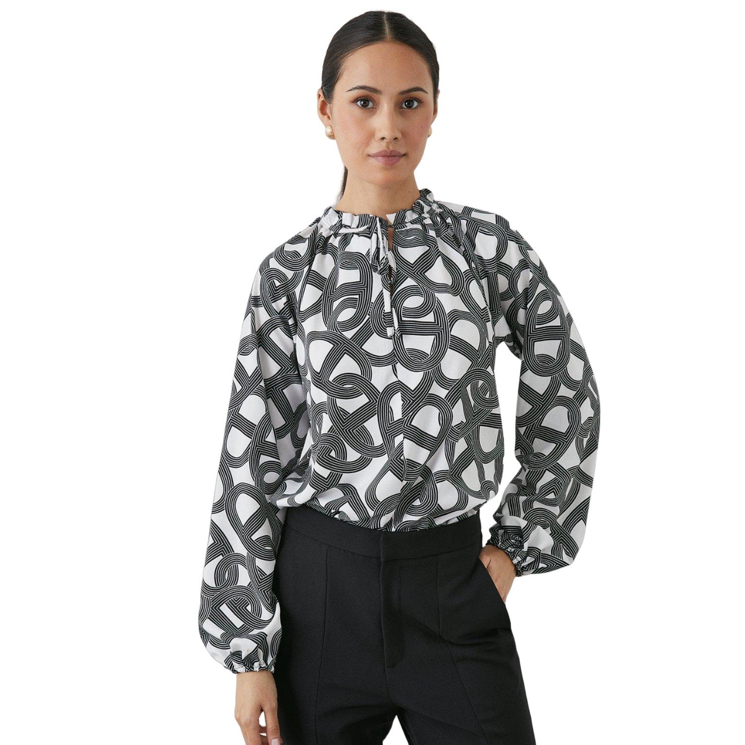 Ivory - Front - Principles Womens-Ladies Chain Blouson Sleeve Top