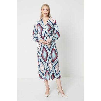 Blue - Front - Principles Womens-Ladies Geometric Pleated Midi Dress