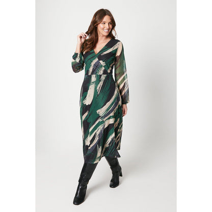 Green-Black - Front - Principles Womens-Ladies Abstract Wrap Midi Dress