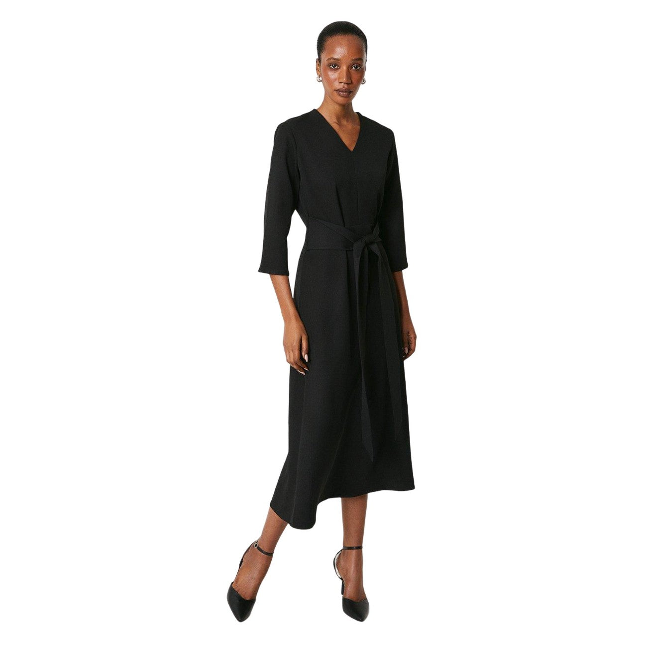 Black - Side - Principles Womens-Ladies Front Tie Midi Dress