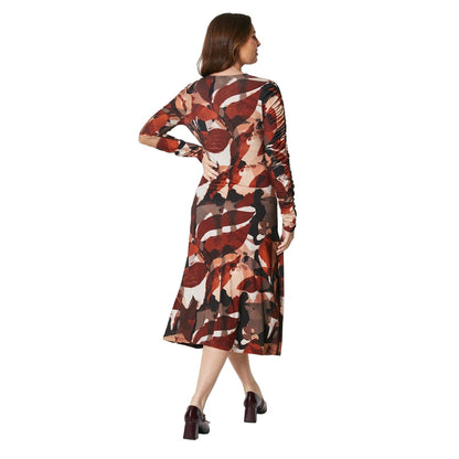 Brown-Black - Back - Principles Womens-Ladies Floral Ruched Front Midi Dress