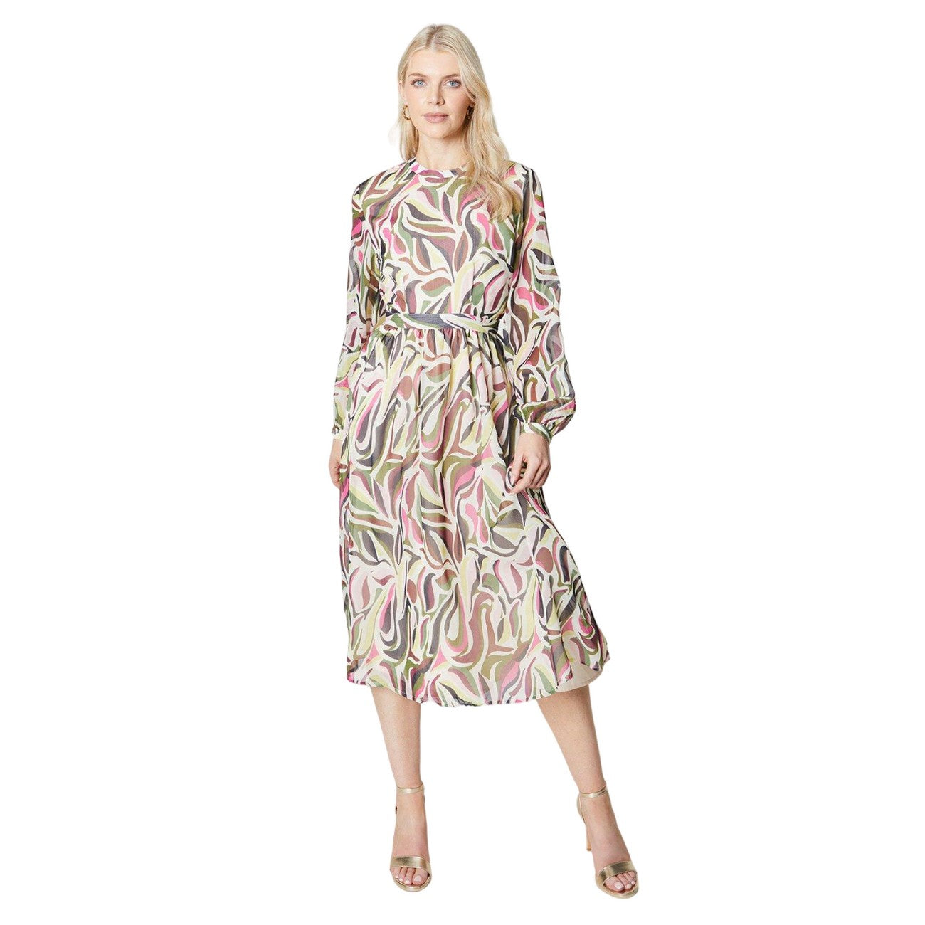 Multicoloured - Front - Principles Womens-Ladies Abstract Pleated Midi Dress