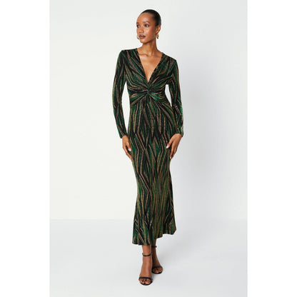 Green-Black-Gold - Front - Principles Womens-Ladies Glitter Jersey Twisted Midi Dress