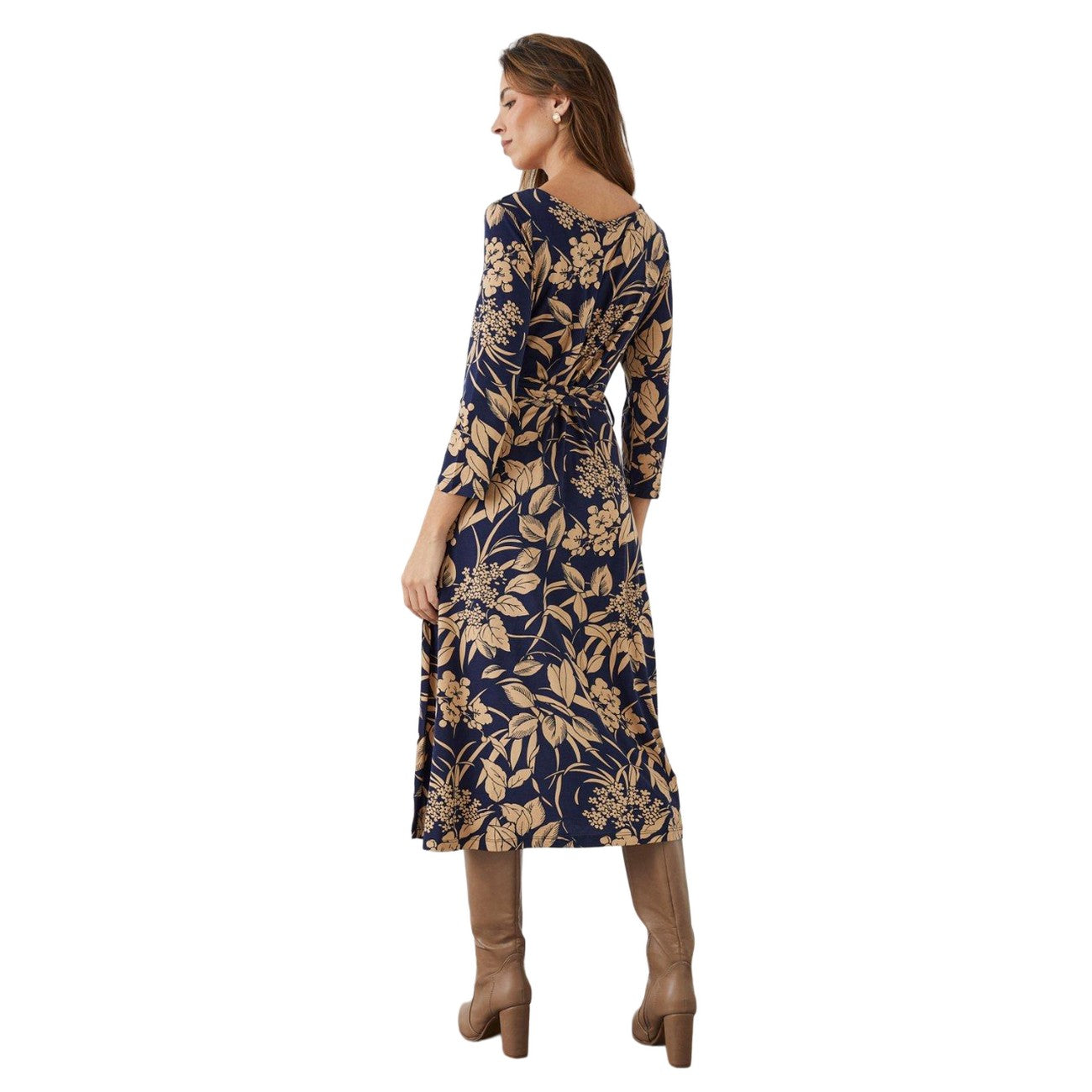 Navy-Cream - Back - Principles Womens-Ladies Floral Wrap Midi Dress