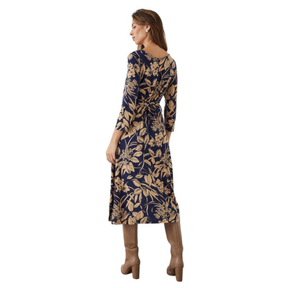 Navy-Cream - Back - Principles Womens-Ladies Floral Wrap Midi Dress