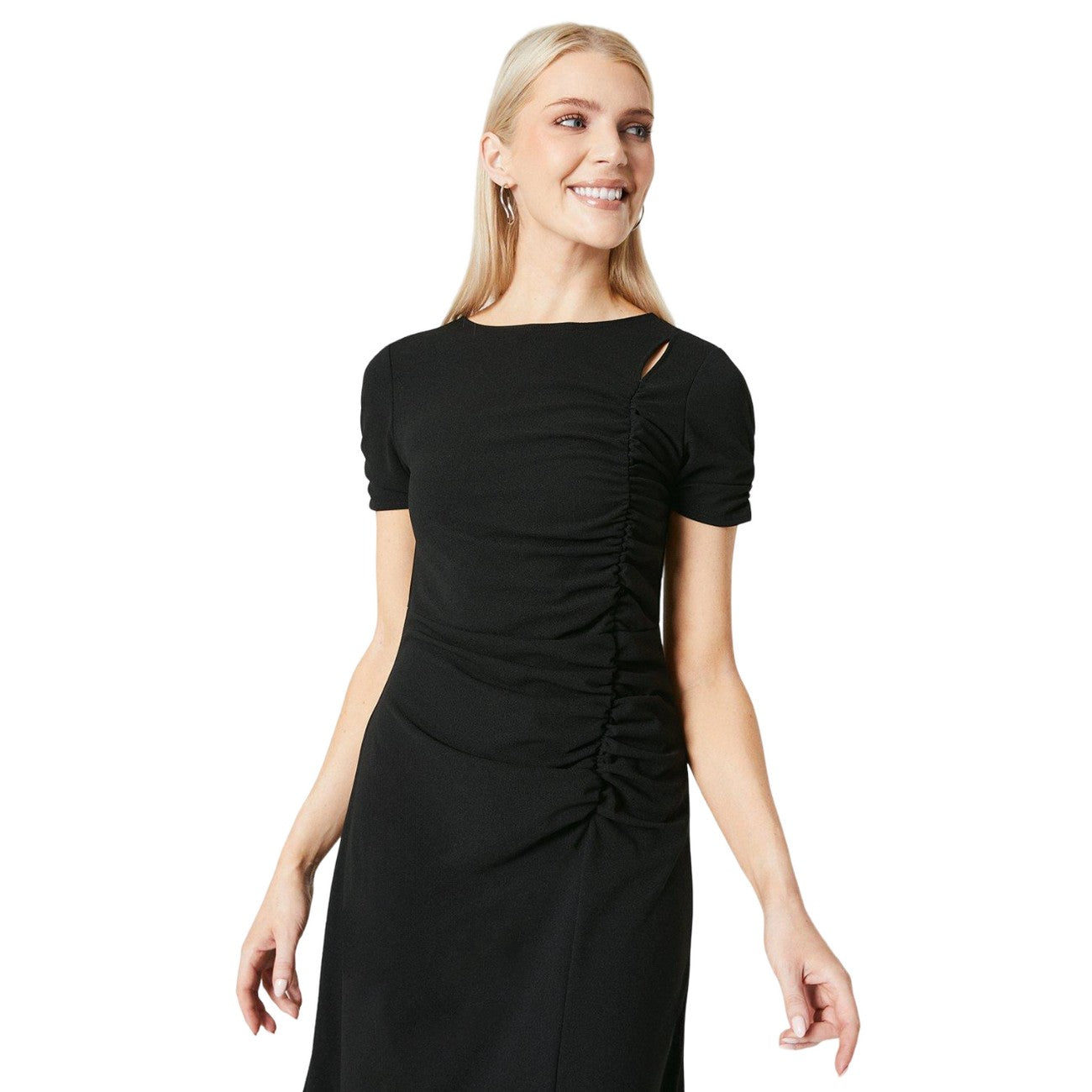 Black - Side - Principles Womens-Ladies Ruched Front Midi Dress