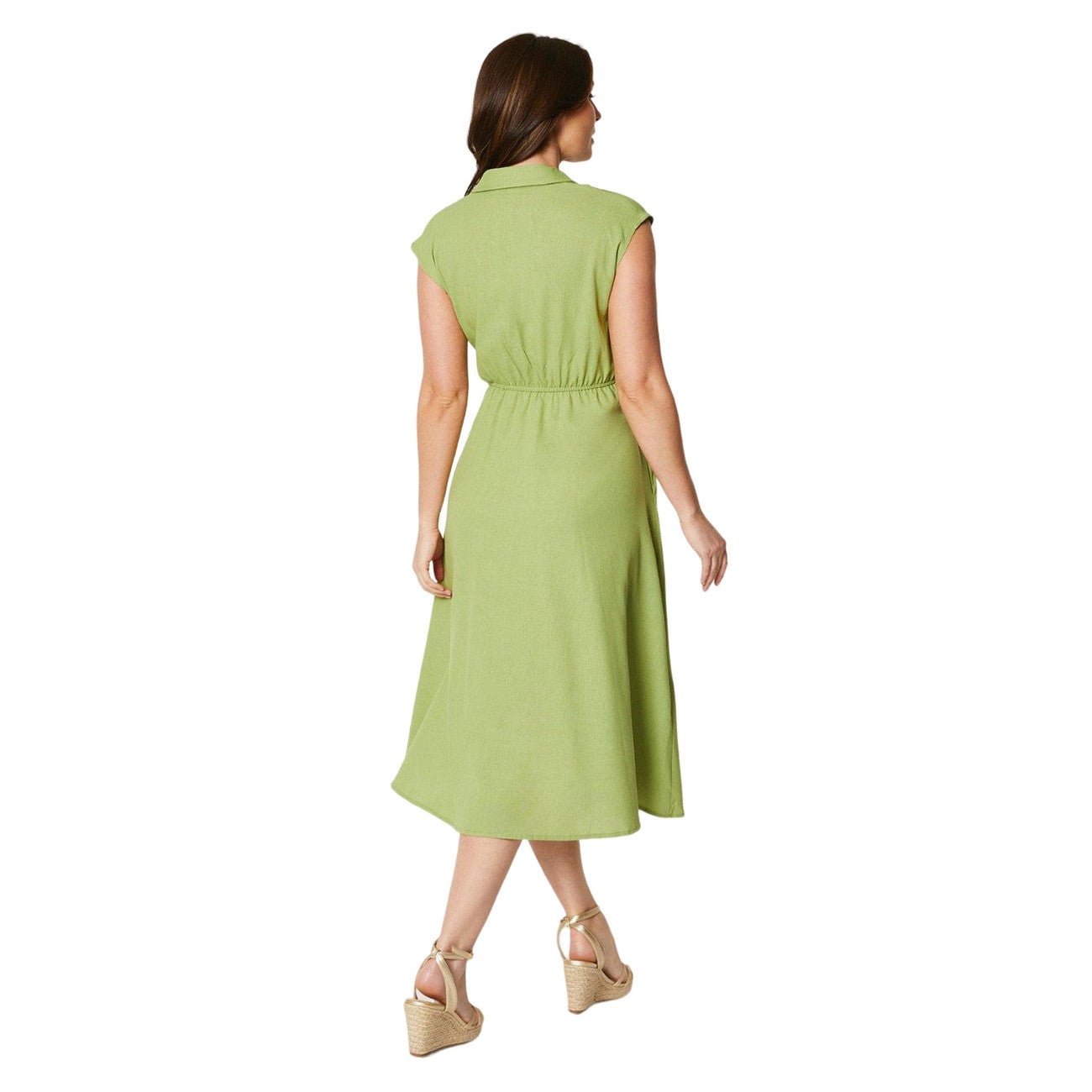 Chartreuse - Back - Principles Womens-Ladies Belted Linen Blend Midi Dress