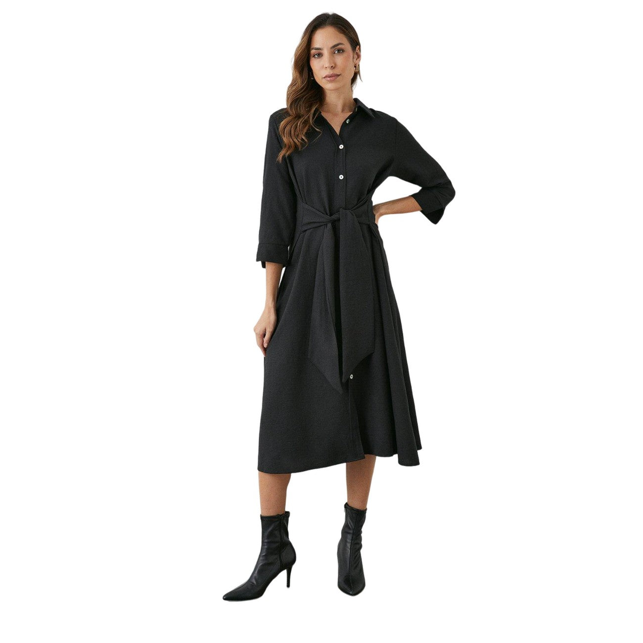 Black - Front - Principles Womens-Ladies Belted Shirt Dress