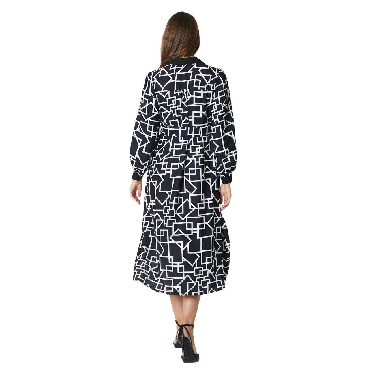 Monochrome - Back - Principles Womens-Ladies Geometric Midi Shirt Dress
