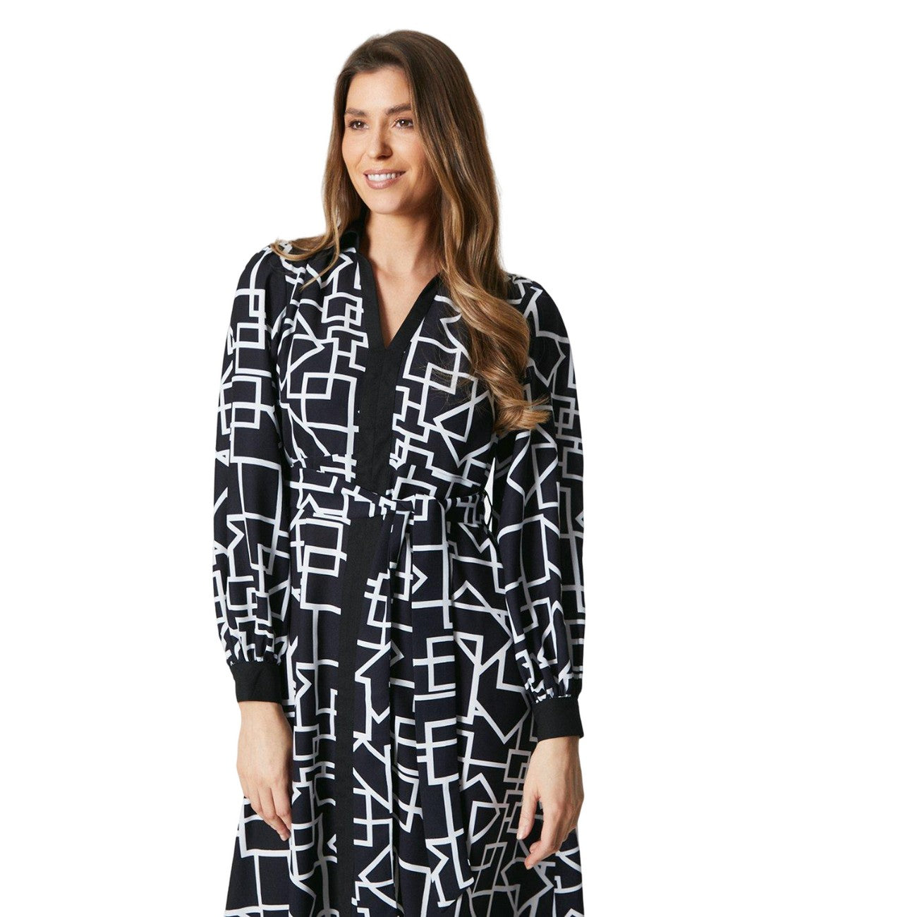Monochrome - Side - Principles Womens-Ladies Geometric Midi Shirt Dress