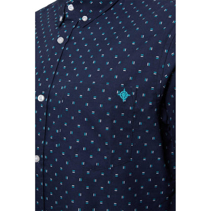 Navy - Side - Maine Mens Dash Print Long-Sleeved Shirt